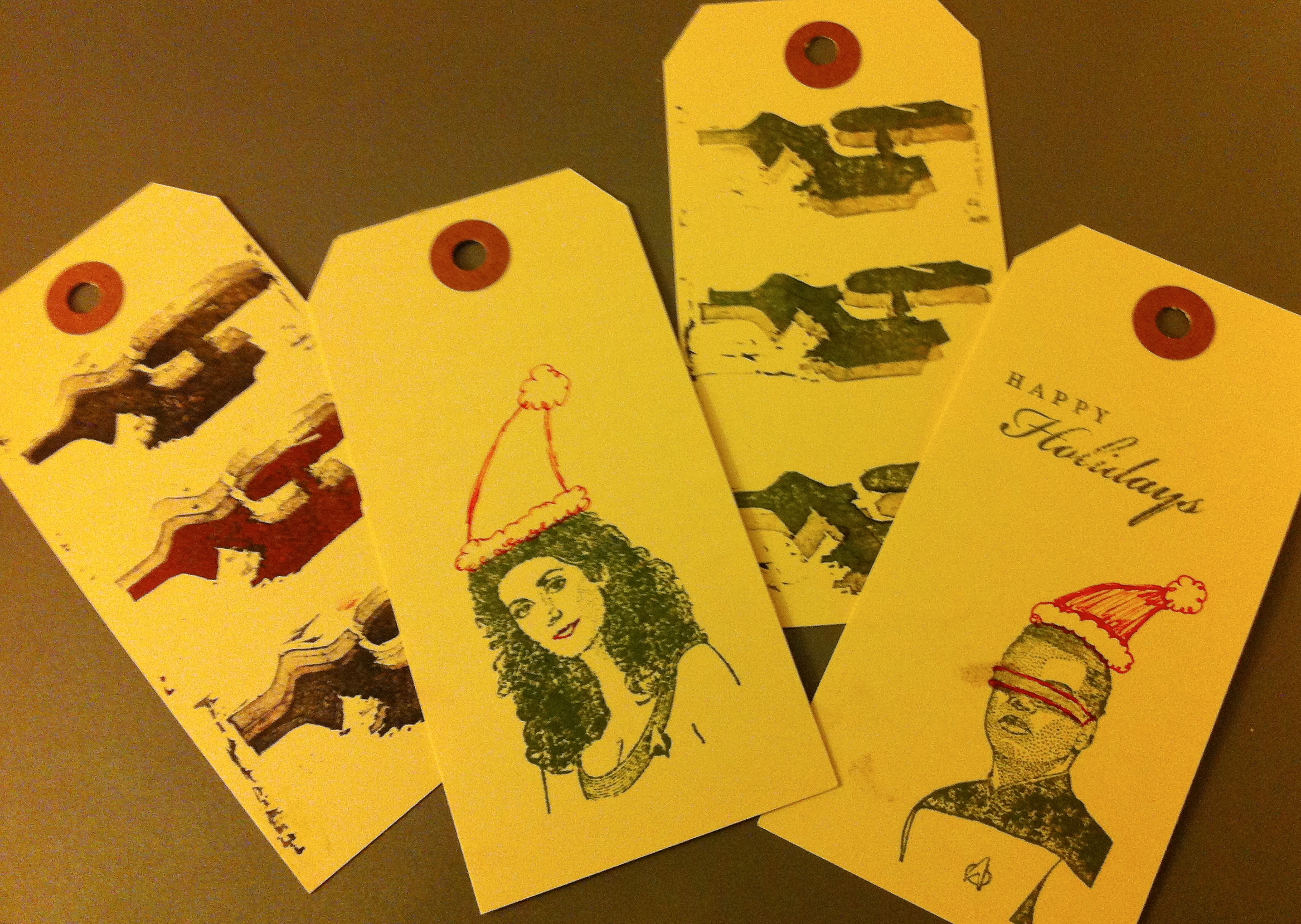 Rubber stamped Trek gift tags