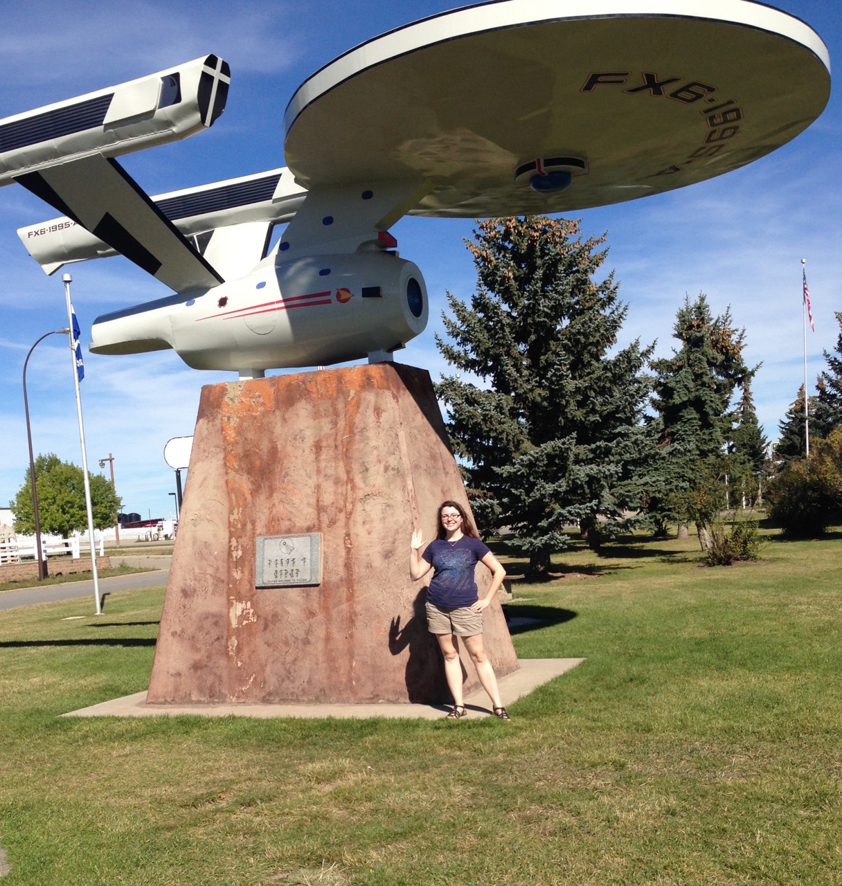 Me with the giant USS Enterprise just off the highway in Vulcan, Alberta