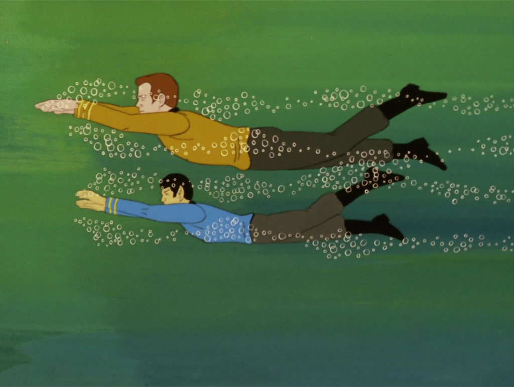 Spock and Kirk swim in "The Ambergris Element"